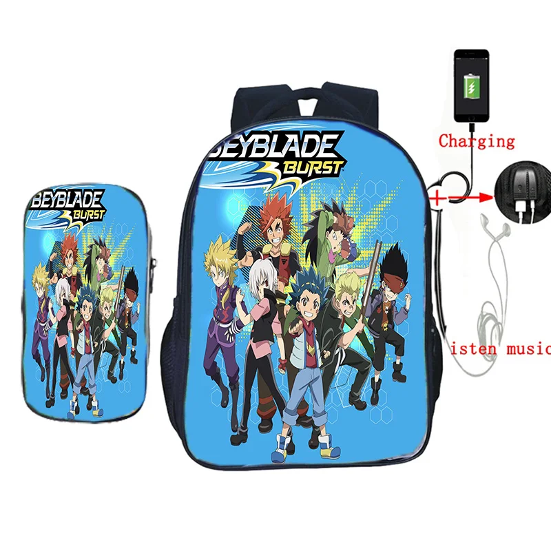 Beyblade usb зарядка школьная сумка 2 шт./компл. рюкзак для подростков мальчиков и девочек дорожные сумки на плечо детская книга Mochila с коробкой для ручек