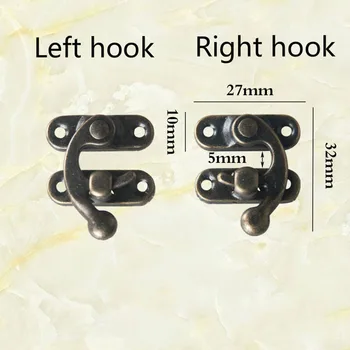 

10PCS Extra small lock hook antique button makeup box buckle metal lock horn lock bronze 27 * 32mm