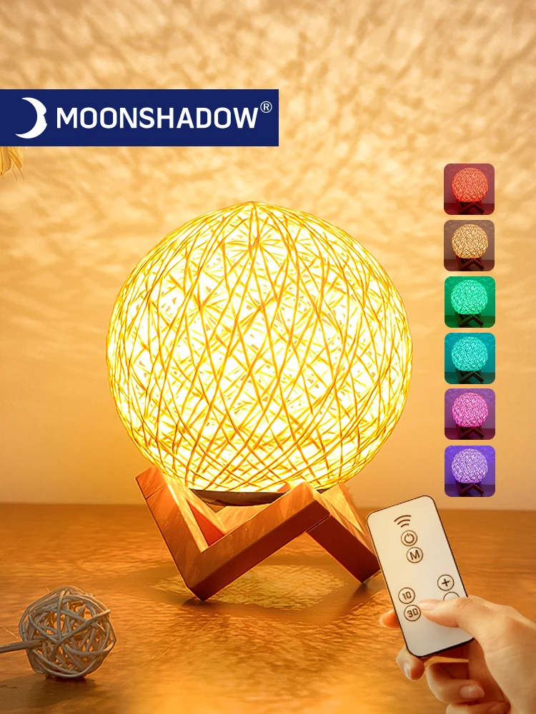 Sepak takraw led luz da noite lua criativo presente estrelado com controle remoto usb lâmpada de mesa de carregamento quarto para decoração casa