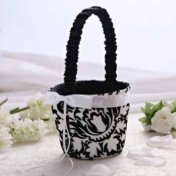 

20CM White And Black Florish Wedding Flower Girl Basket