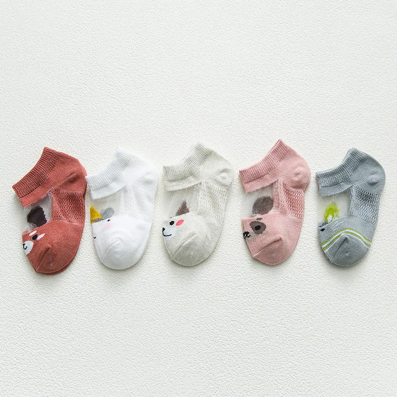 YWHUANSEN, 5 пар/лот, 0-4 года, весенне-летние сетчатые носки для девочек и мальчиков, милые детские носки с животными, тонкий носок, короткие носки для новорожденных - Цвет: 5