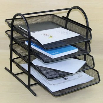 

4-Tier Stackable Metal Mesh File Holder Stand Organizer Document Tray for Magazine Letter Paper Document Home Office Desk Black