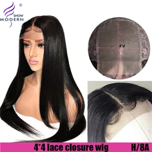Современное шоу бразильские прямые человеческие волосы 4*4 закрытие шнурка парик для черных женщин высокое радио remy волосы предварительно сорванные с детскими волосами