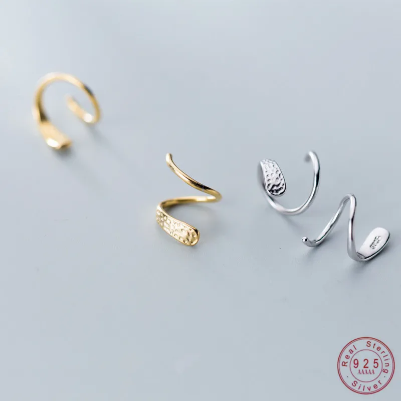 WANTME Genuine 925 Sterling Silver Jewelry Personality Minimalist Spiral Snakelike Ear Bones Ear Buckle Stud Earrings for Women