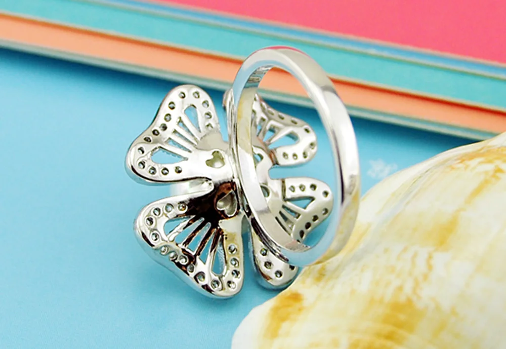 Classical Women's Silver Jewelry Ring 100% 925 Sterling Silver Ring Noble Freshwater Pearl Flower Pendant Ring Mother's Day Gift