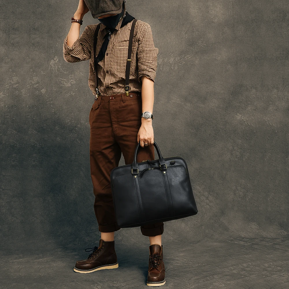 discount  Vintage men's handbag 15.6 inch laptop briefcase male shoulder crossbody bag genuine leather comput