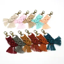 

ZWPON Custom Handmade Macrame Fan Fringe Keychain Mini Macrame Tassel Woven Key Rings Women Bag Accessories Mon Gift