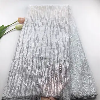

Hot sale French voile Lace Fabric High Quality Sequins Nigerian Wedding Lace African Design embroidery Sequins lace JHS21