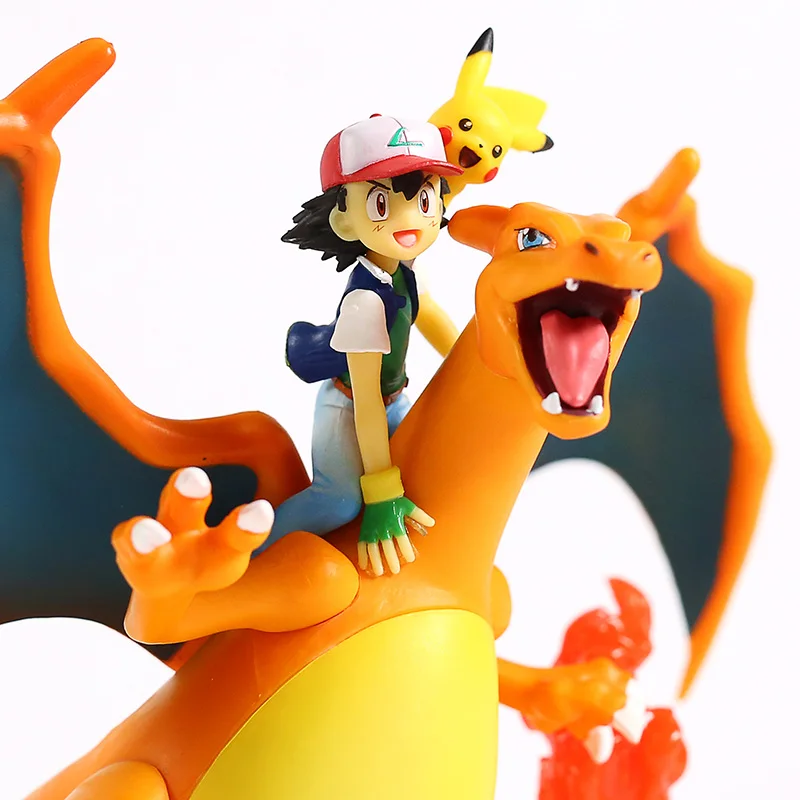 Аниме Монстры пепел Кетчум Сатоши езда на Charizard ПВХ фигурка Коллекционная модель игрушки