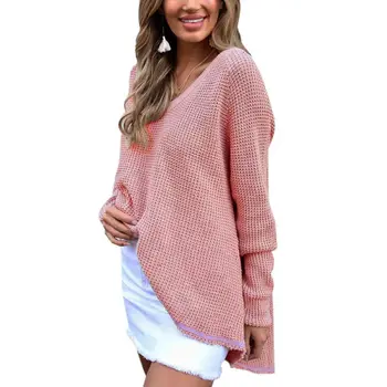 

Women's Fashion Pullovers Women Sexy V-neck Sweater Women Autumn Winter Solid Color Long-Sleeved Casual Sweaters