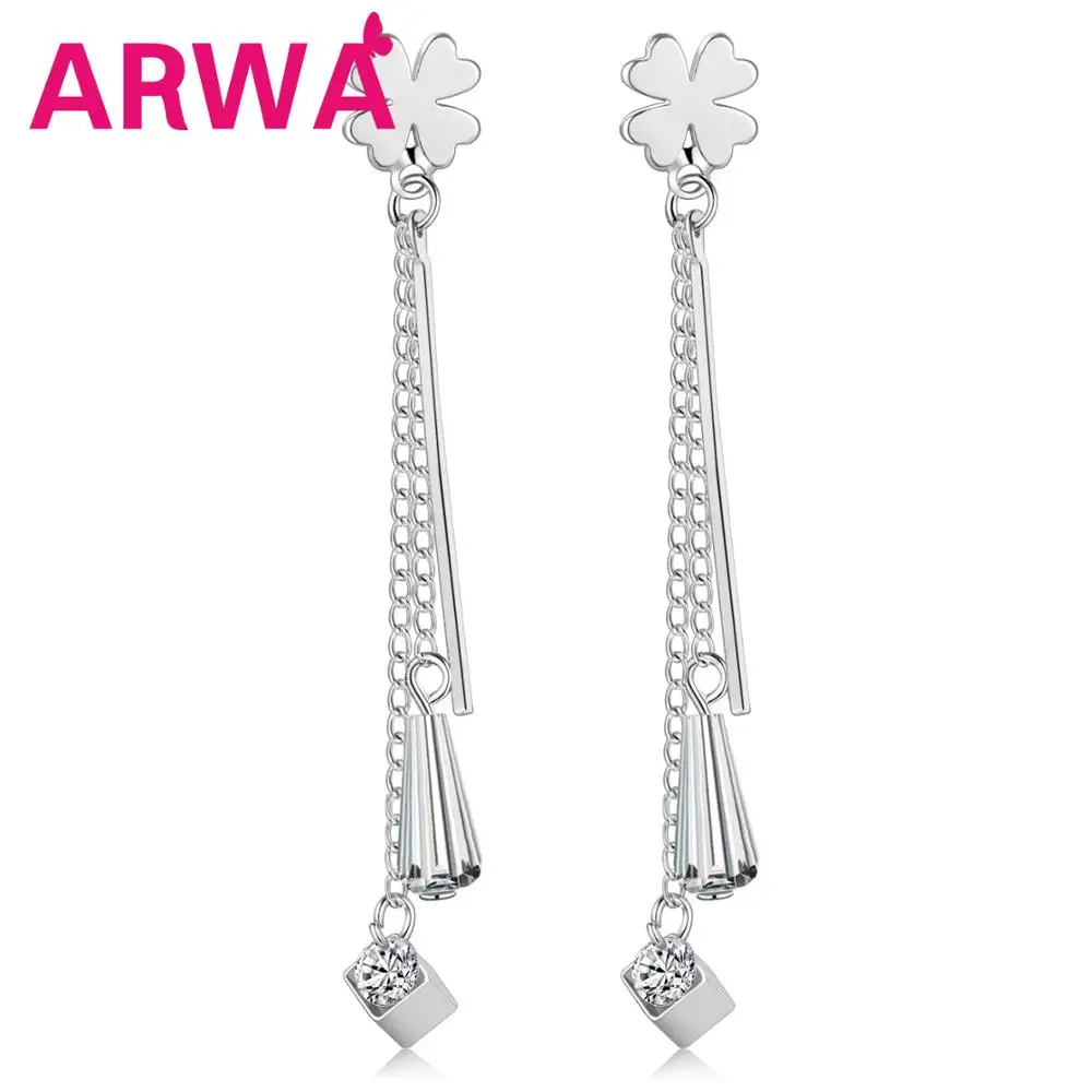 

Bonsny Silverstone Rhinestone Four Leaf Clover Tassel Cubic Zircon Earrings Stud Drop Dangle For Teen Women Girl Charm Gift 2019