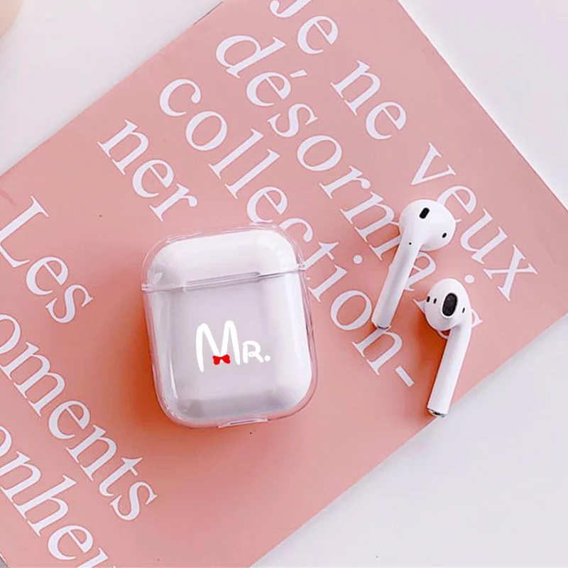 Роскошные слова пара наушники чехол для Apple airpods Mr Mrs Bluetooth наушники чехол для Airpods наушники жесткие элементы чехол