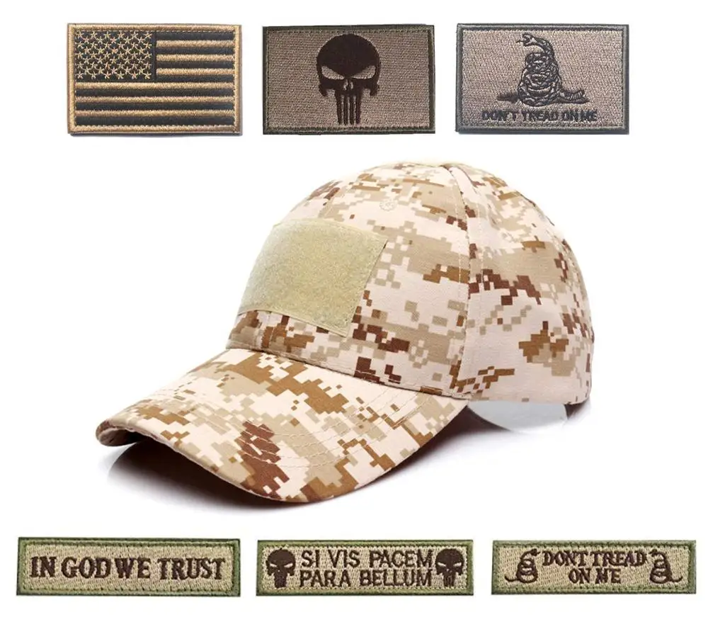 

Tactical Cap Hat Adjustable Operator Cap Outdoor Baseball Cap with 6 Pieces US Flag Punisher Tactical Badge Patch-Multicam Tawny