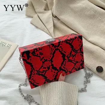 

Luxury Handbags Women Bags Red Gray Snakeskin Box Small Square Chain Crossbody Bags Girls Snake Print Shoulder Messenger Bag