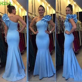 

Light Blue Cheap Mermaid Prom Dresses One Shoulder Formal Evening Party Dress Special Occasion Gowns Vestido De Festa 2020