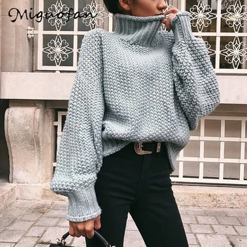

Miguofan Turtleneck Winter 2019 Knitted Sweater Women Pullovers Casual Orange Sweaters Loose Female Jumpers