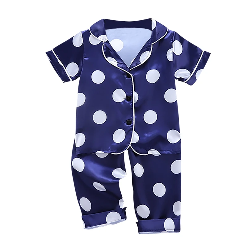 Autumn Baby Silk Pajamas Kids Girls Boys Pyjamas Clothes Point Print