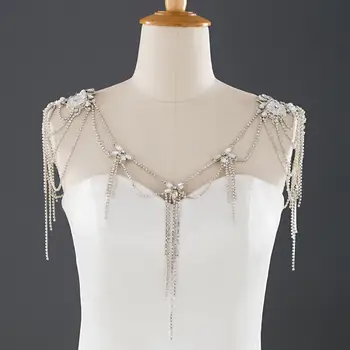 

Crystal Rhinestones Pearl Bridal Shoulder Necklaces Handmade Flower Wedding Shoulder Chain Jewelry For Party Bride Accessories