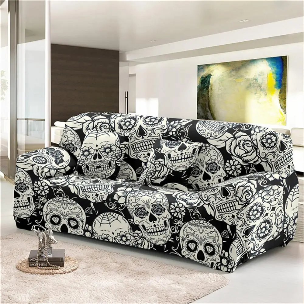 Boniu эластичный чехол для дивана с принтом черепа, декор для гостиной, растягивающийся чехол для l-образного секционного дивана, защитные чехлы - Цвет: SC008-2