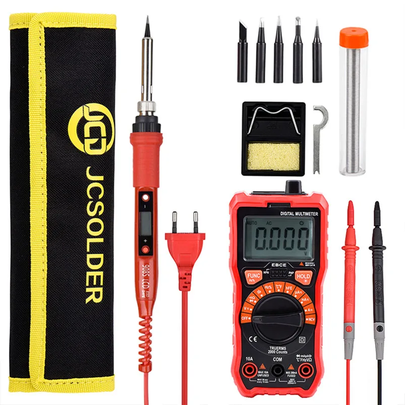 

JCD 908S Protable Tin Soldering Iron Pen with LCD Digital Multimeter 6000 Counts Automa Rang AC/DC Voltmeter Welding Tool Set