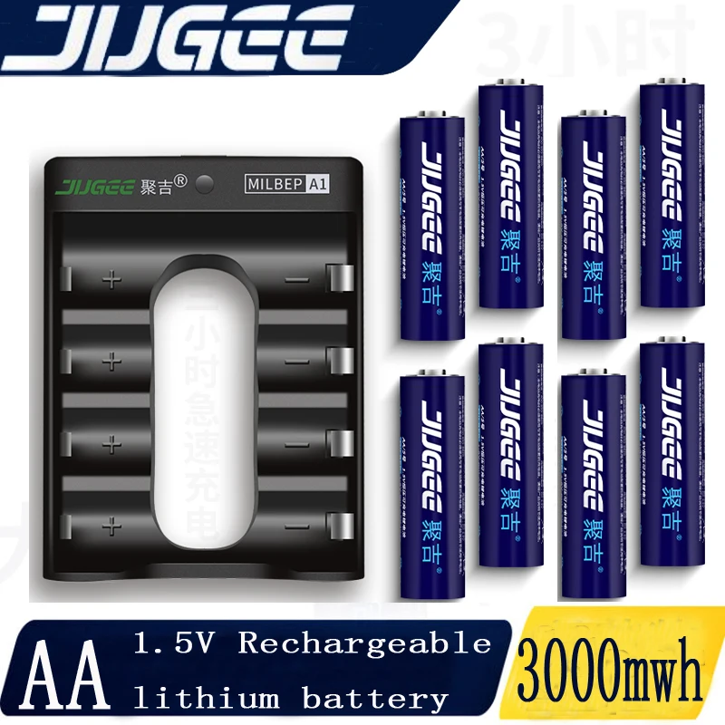 Перезаряжаемый литий полимерный ионный аккумулятор jugee 8pcs 1 5 v 3000mWh AA + USB зарядное