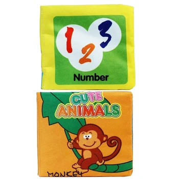 

2 Pcs Children Early Education Soft Cloth, Paper, Learning, Intelligence, Children Picture Book 10x10Cm (Numbers) & (Animals)