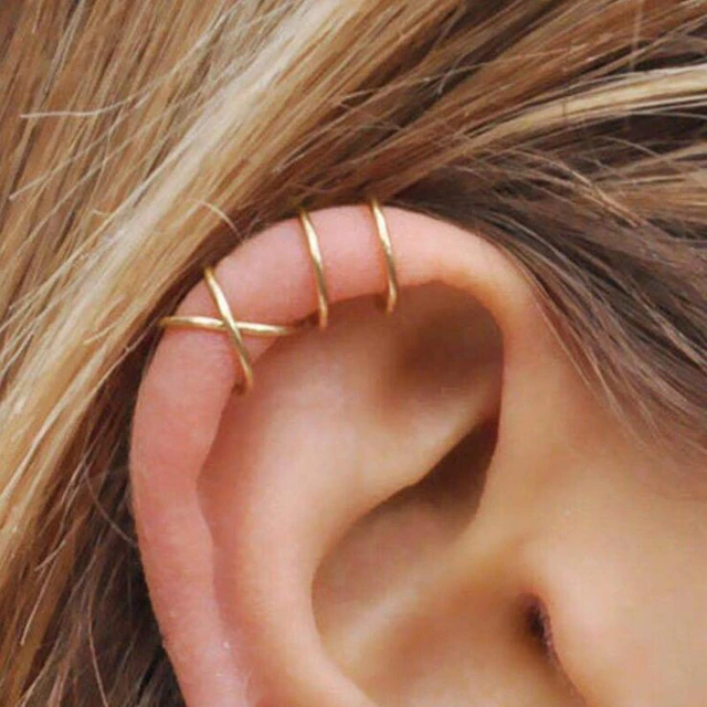 Boucles D'oreilles En Acier Inoxydable Pièces/ensemble En Forme De C Pour Femmes, Sans Piercing, Faux Cartilage, Feuille D'or - Boucles D'oreilles À Clip - AliExpress