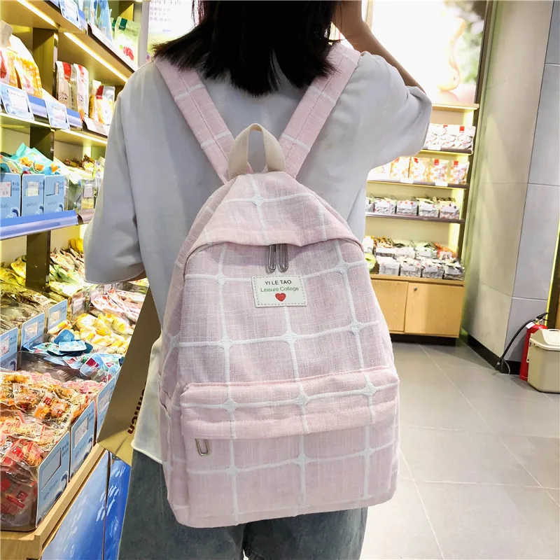 

Plaid arts student bags leisure large-capacity Joker backpack