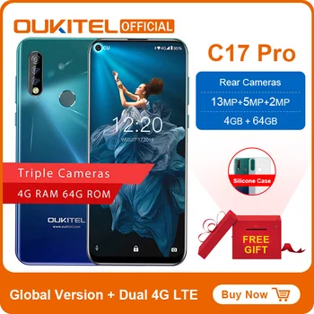 

OUKITEL C17 Pro 6.35"19.5:9 Android 9.0 4G RAM 64G ROM MTK6763 Octa Core Mobile Phone Rear Triple Cameras Dual 4G LTE Smartphone