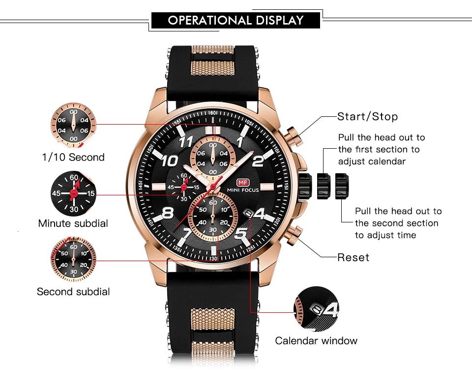 Мини фокус золотые модные спортивные часы для мужчин люксовый бренд Аналоговые мужские часы кварцевые часы мужские часы хронограф силиконовый ремешок