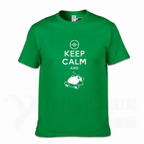 С надписью «Keep Calm And вести Snorlax сна Pokemon футболки 16 Цвета Для мужчин из хлопка с круглой горловиной, Повседневное Графический короткий рукав Костюмы