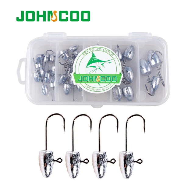 JOHNCOO 10pcs Mini Jig Head Hook 0.5g 1g 2g 3g 4g 5g Jigging Hook Rockfish  Game Soft Bait Hook Carbon Steel Treble Hooks