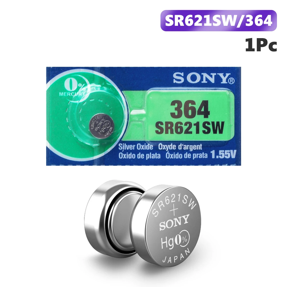 1 шт. батарея для часов SONY AG1 1,55 V 364 SR621SW LR621 621 LR60 CX60 оксид серебра кнопка батареи для монет Сделано в Японии