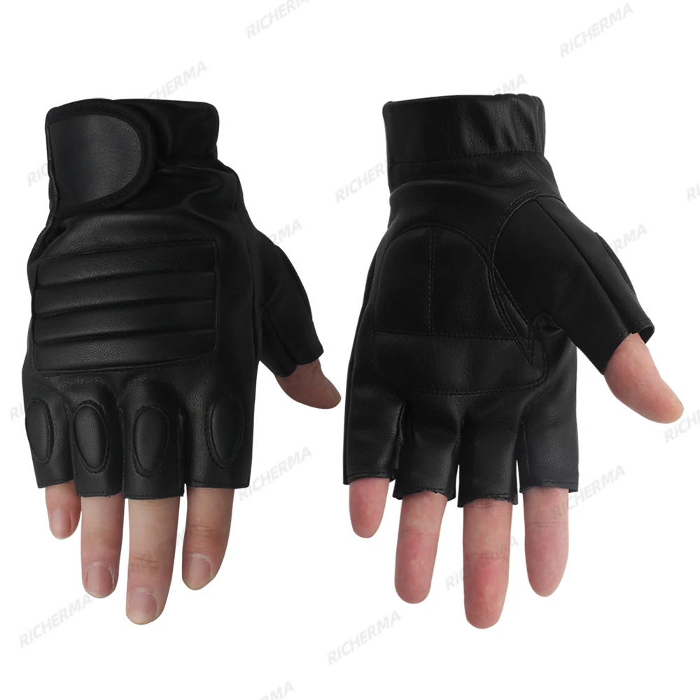 Водонепроницаемые перчатки без пальцев для езды на мотоцикле, анти-столкновения из искусственной кожи, мужские зимние мотоциклетные Заезды для мотокросса - Цвет: Black