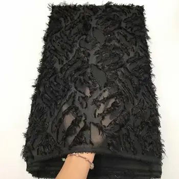 

Black Nigerian French Net Lace Fabric 3 D Flowers Embroidered African Lace Fabric High Quality Dubai Guipure Mesh Lace 5 Yards