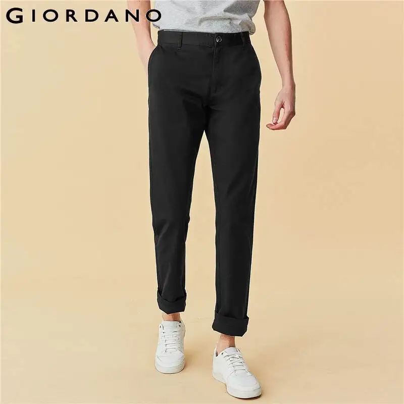 Мужские облегающие брюки Giordano однотонные дышащие со средней посадкой на молнии и