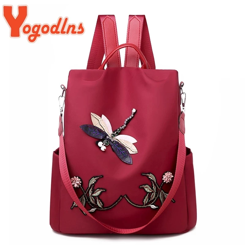 Yogodlns Fashion Embroidery Backpack Women Waterproof Oxford Travel Bag Large Capacity Rucksack Multifunction Laptop Backpack