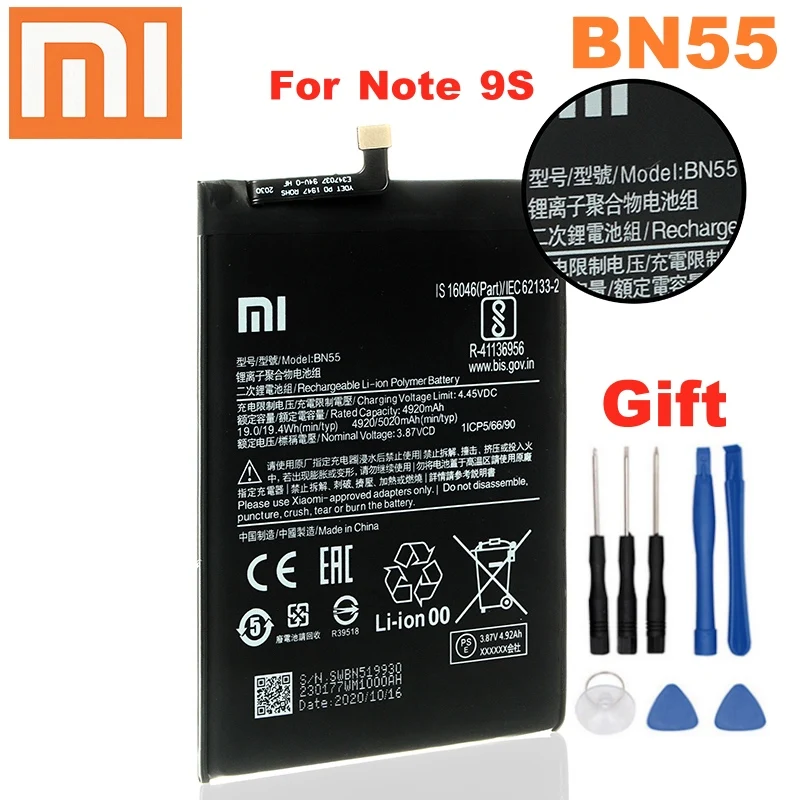 Оригинальный сменный аккумулятор XiaoMi BN55 для Xiaomi Note 9S Note9S телефона 5020 мАч +