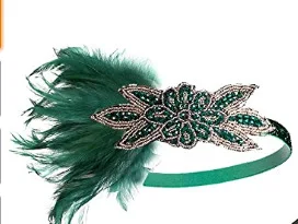 1920s Headband Costume Props Charleston costume accessories Nude Flapper Headpiece Great Gatsby feather beaded headband Chain plus size halloween costumes