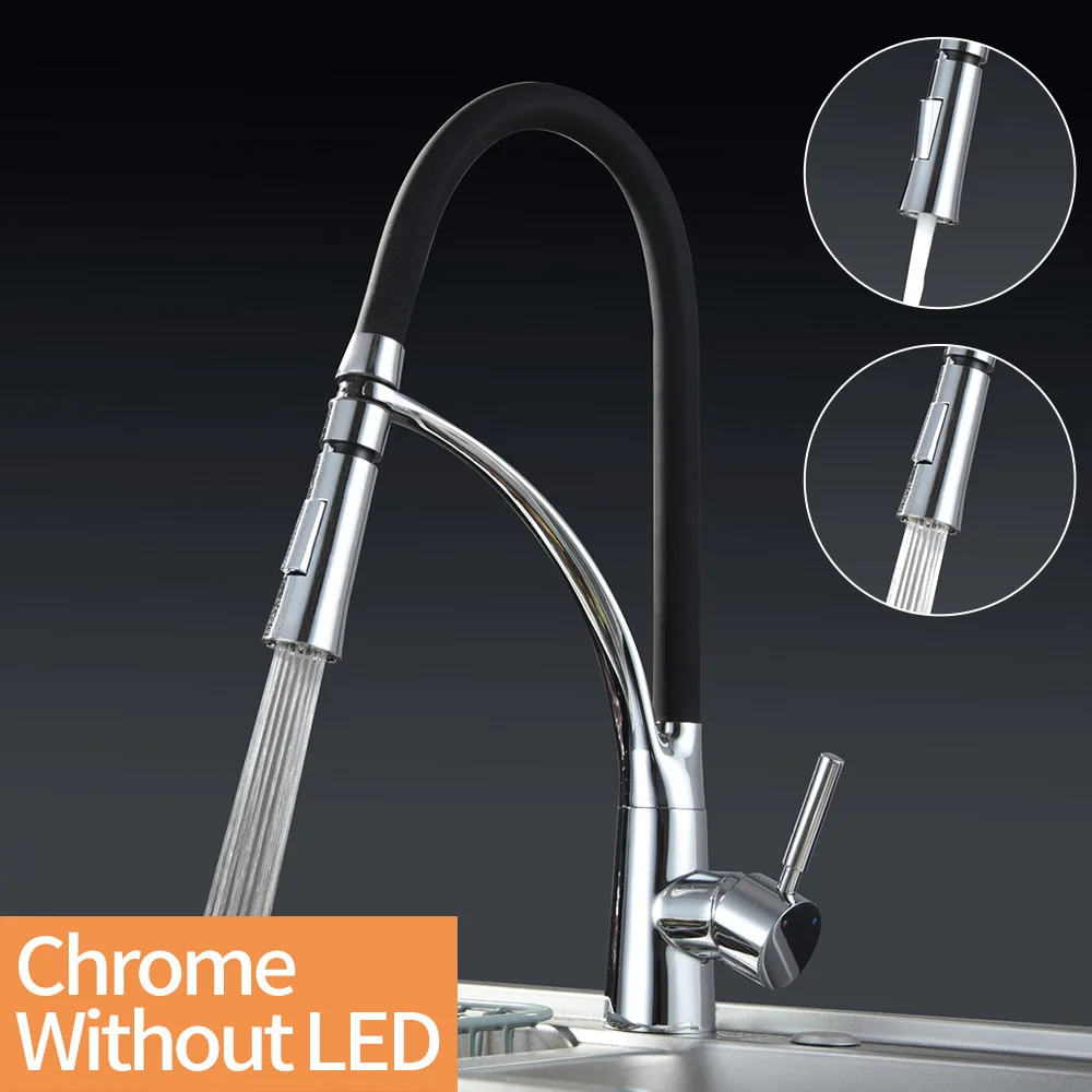 Chrome without LED Кухонный выдвижной кран со светодиодный светильник хром 360 Поворотный кухонный кран Две функции холодной и горячей воды кран и смеситель для кухонной раковины - Цвет: Chrome without LED