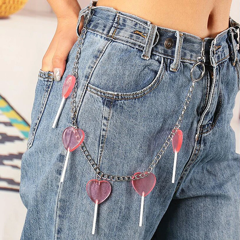 Harajuku Transparent Heart Shape Lollipop Metal Key Chain For Women Punk Jeans Waist Pants Keychains Accessories Jewelry New |