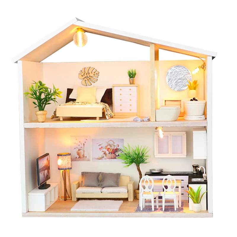 

Doll house Furniture Wooden Miniature DIY Kit with Dust Cover Music Box Assemble Crafts Toy Best Birthday Gift For Children Girl