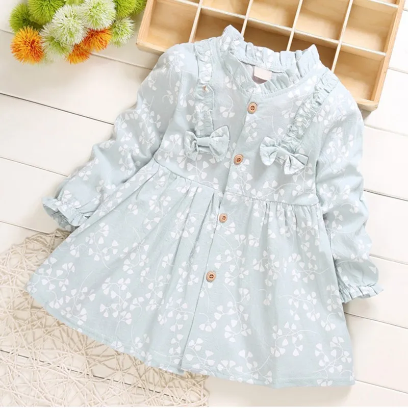 Baby Kids Girl Dress Kids Spring Autumn Children's Girl Clothing Bow Print Long Sleeve Princess Dress for Girl Toddler