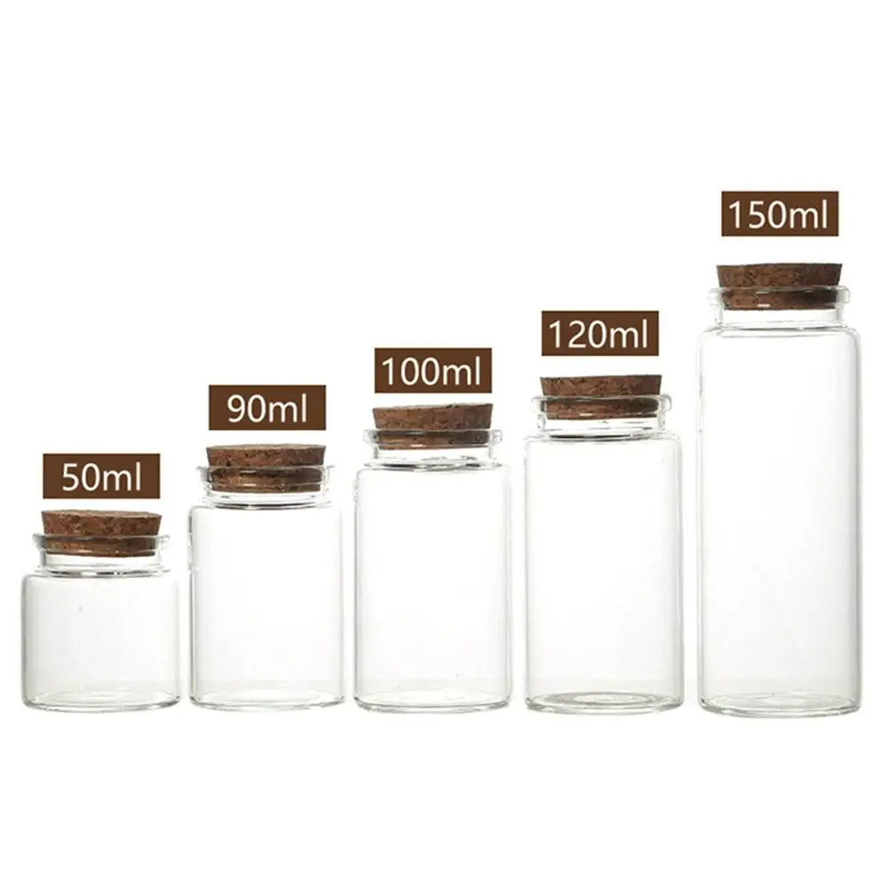 3Pcs 50/60/90/100/120/150ml Transparent Cork Stopper Glass Bottles Jar Vials a Caddy Storage Container Bouteille en verre | Дом и сад