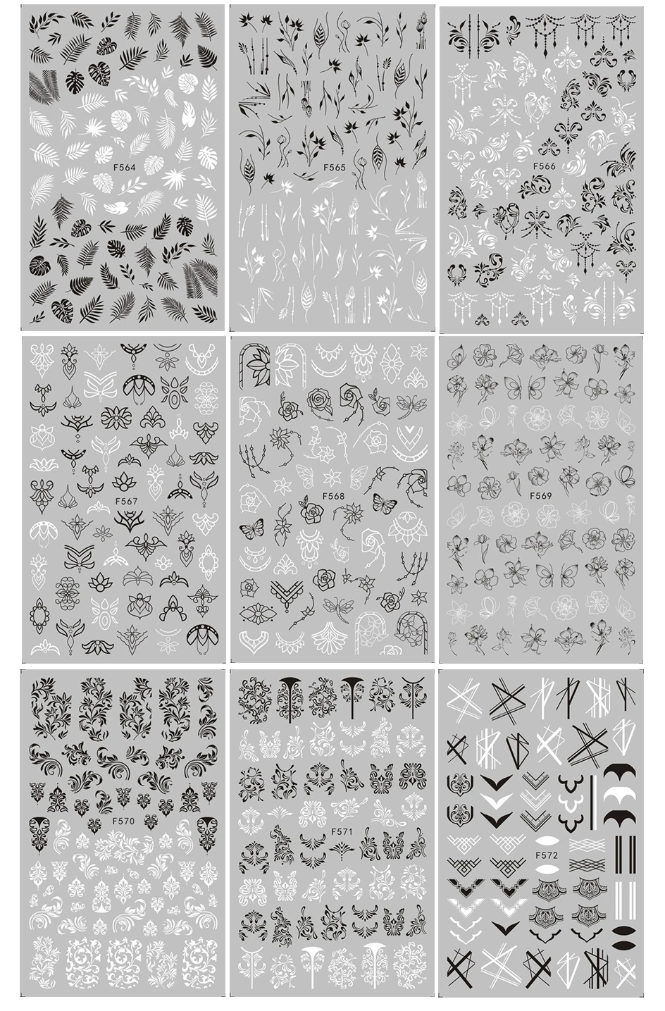 1 шт. стикеры s для дизайна ногтей белый черный цветок лист линейные маникюрные слайдеры 3D дизайн ногтей декоративные стикеры Наклейка CHF564-573