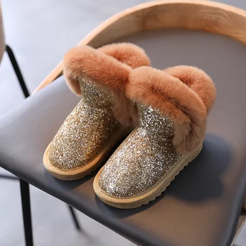 

Little Girls Snow Boots Princess Glitter Ankle Short Boot Faux Fur Pink Grey Black Plush Warm Boots 2020 New Warm Martin Boots