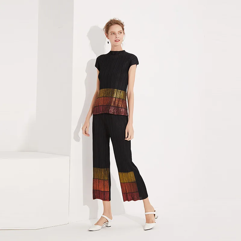 

Origional New Products Pleated Set 2019 Summer Elegant Comfortable Hand-Painted Sleeveless Vest Loose Straight Trousers Women's