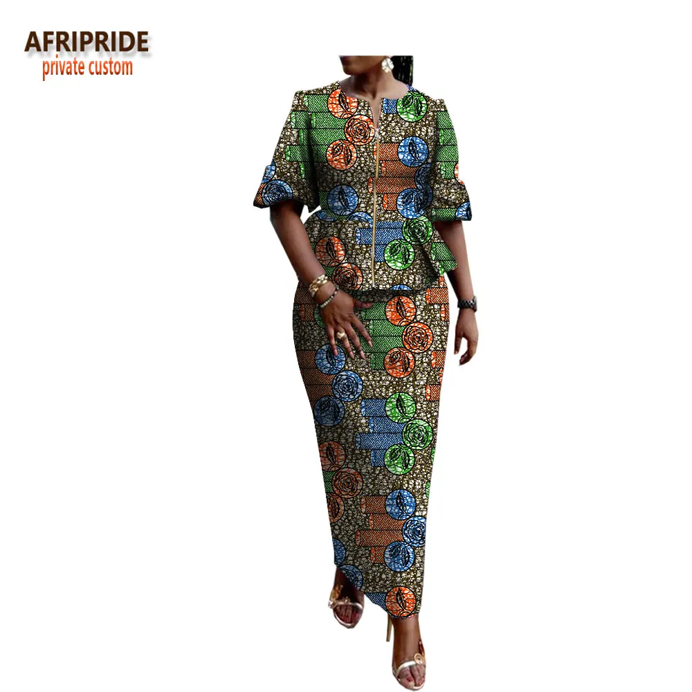 Afripride в африканском стиле принтовая юбка для Для женщин по индивидуальному заказу половина рукав застежка-молния Топ+ ботильоны Длина юбка-карандаш из хлопка A1826007 - Цвет: 560J