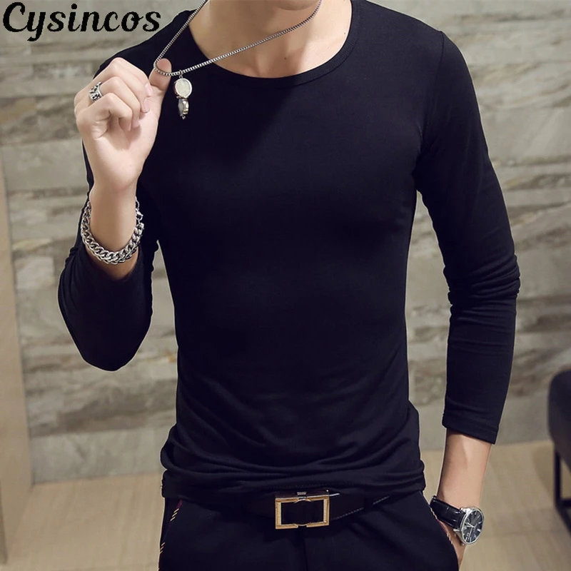 CYSINCOST-мужская рубашка, высокое качество, Осень-зима, Мужская теплая термо Футболка, мужская повседневная футболка с длинным рукавом и круглым вырезом