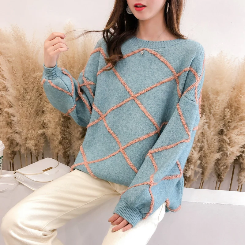 Женский теплый свитер с длинным рукавом TIGENA, свободный вязаный джемпер для женщин на зиму
